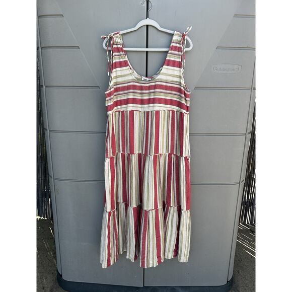FAHERTY Lanai Linen Cotton Blend Striped Boho Sleeveless Tie Shoulder Dress XL - Picture 5 of 16